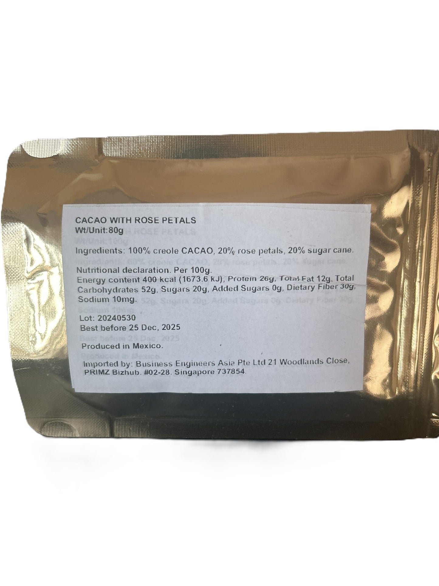 Cacao powder with rose petals, 80gr.