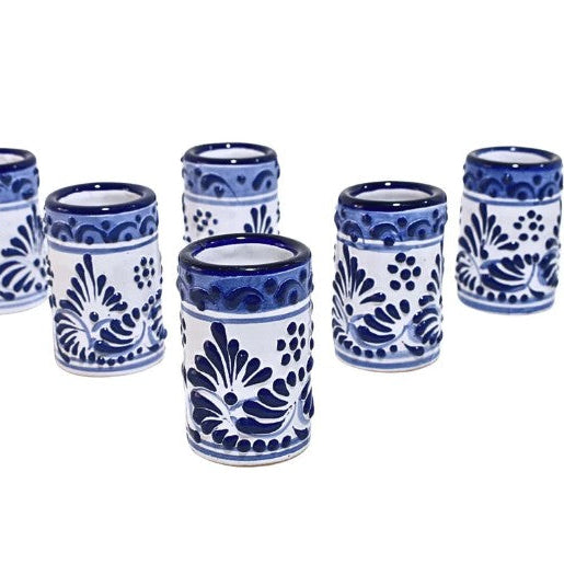 Casa Emilia - Tequila Shot Glass Blue Talavera 2 Oz Ceramic (4pcs)