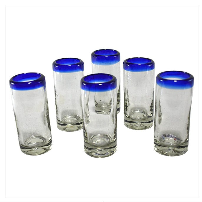 Casa Emilia - Tequila Shot Glass Blue Rim 2 Oz Hand-Blown Glass (4pcs)